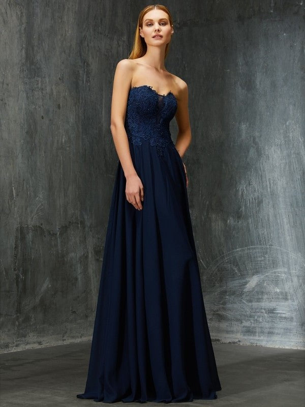 Floor-Length Sweetheart Sleeveless A-Line/Princess Applique Chiffon Dresses