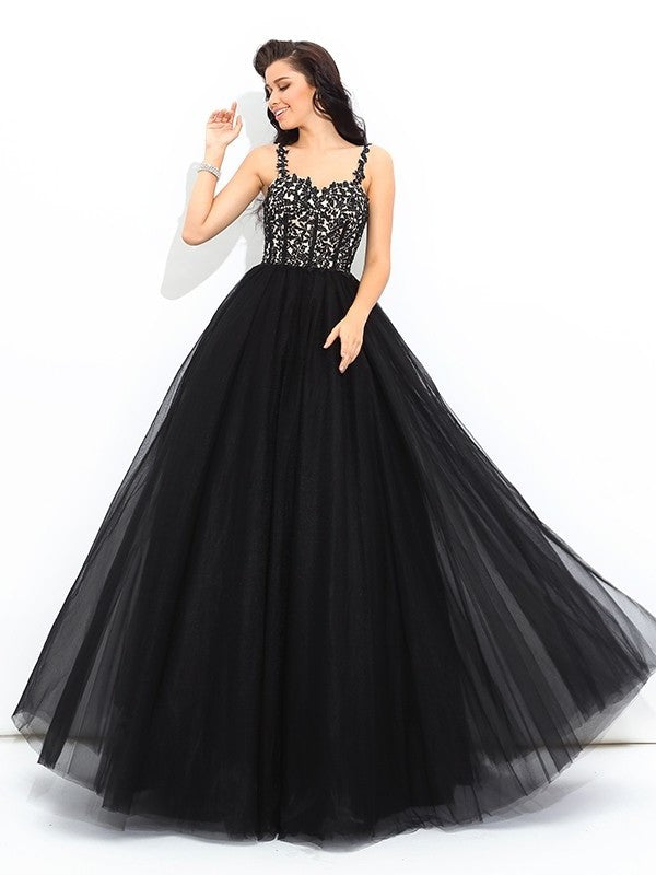 Straps Gown Sleeveless Long Ball Applique Net Quinceanera Dresses