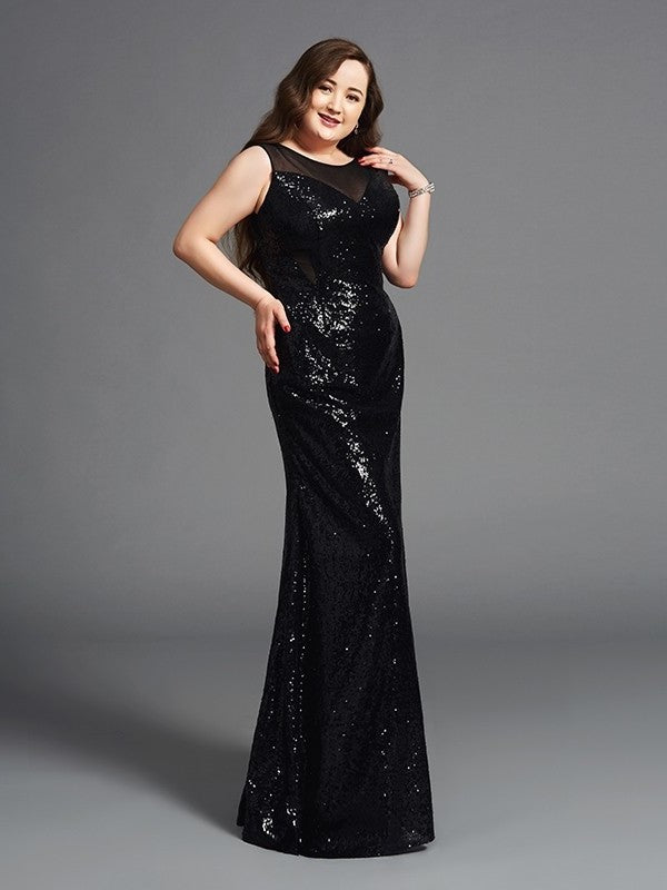 Scoop Sheath/Column Sequins Sleeveless Long Plus Size Dresses