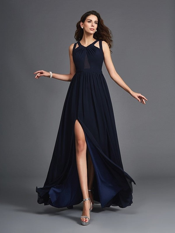 Straps Sleeveless A-Line/Princess Long Chiffon Dresses