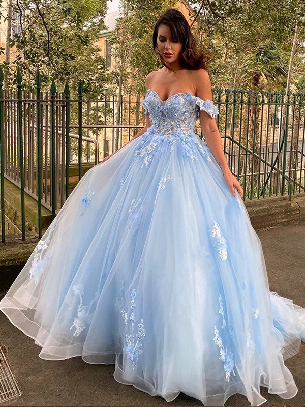 Tulle Ball Applique Gown Off-the-Shoulder Sleeveless Sweep/Brush Train Dresses