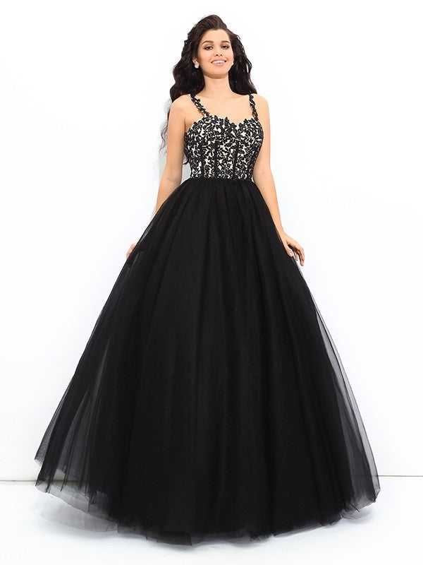 Straps Gown Sleeveless Long Ball Applique Net Quinceanera Dresses