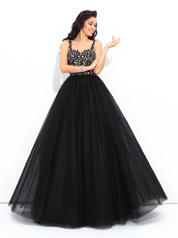 Straps Gown Sleeveless Long Ball Applique Net Quinceanera Dresses