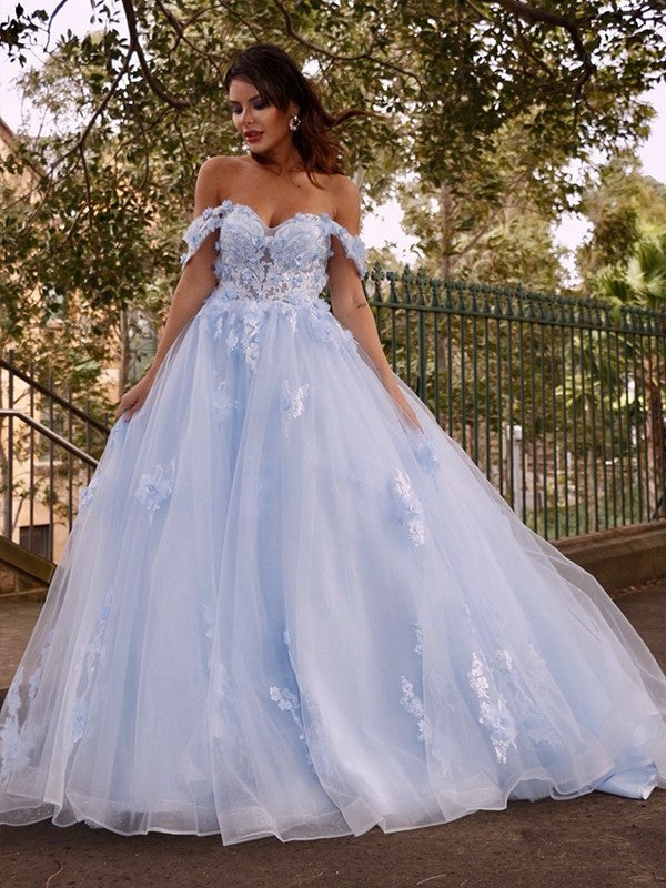 Tulle Ball Applique Gown Off-the-Shoulder Sleeveless Sweep/Brush Train Dresses