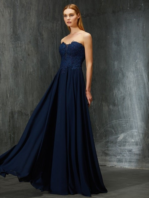 Floor-Length Sweetheart Sleeveless A-Line/Princess Applique Chiffon Dresses