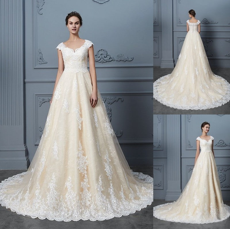 Sleeveless Train Gown Court Beading Sweetheart Ball Lace Wedding Dresses