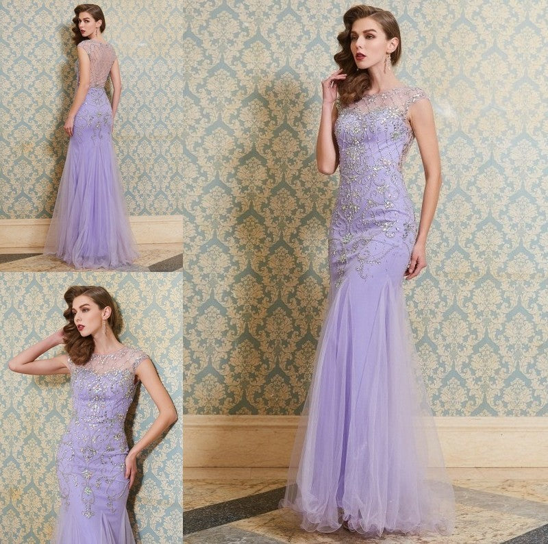 Beading Trumpet/Mermaid Sleeveless Scoop Floor-length Tulle Dresses