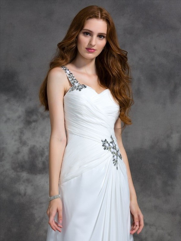 Beading One-Shoulder Sleeveless A-line/Princess Long Chiffon Dresses