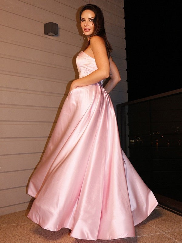 A-Line/Princess Ruffles Sleeveless Satin Strapless Floor-Length Dresses